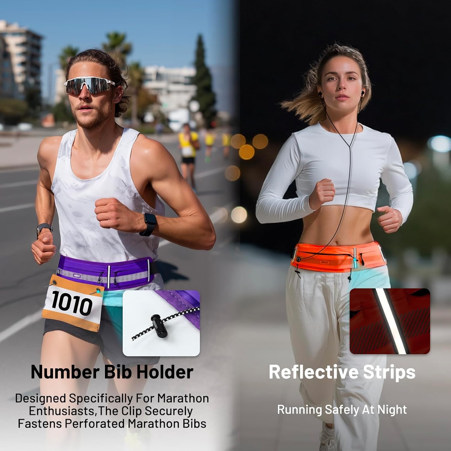 image:imageMIER Running Belt for Men Women Slim Fanny Pack Phone Holder Jogging Pouch with Marathon Bib Clip Runner Waist Pack for Walking Cycling for Keys Cards amp Essentials PinkPurple