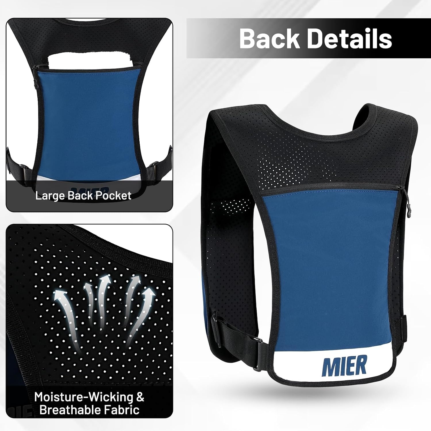 image:imageMIER Running Vest for Women Men Lightweight Breathable Hydration Vest with 500ml Soft Flask Reflective Hydration Backpack for Marathon Cycling Hiking JoggingBlue
