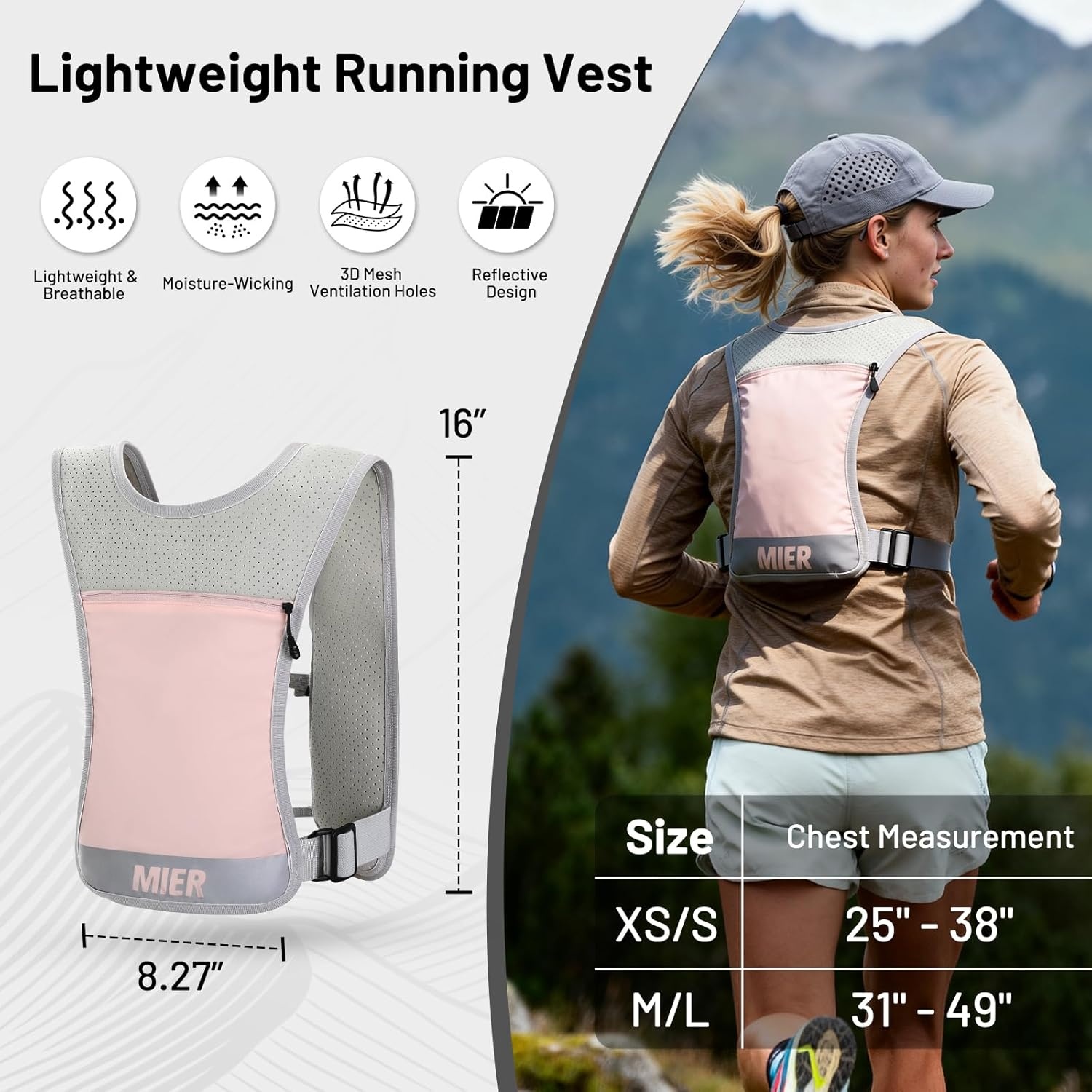 image:imageMIER Running Vest for Women Men Lightweight Breathable Hydration Vest with 500ml Soft Flask Reflective Hydration Backpack for Marathon Cycling Hiking JoggingPink