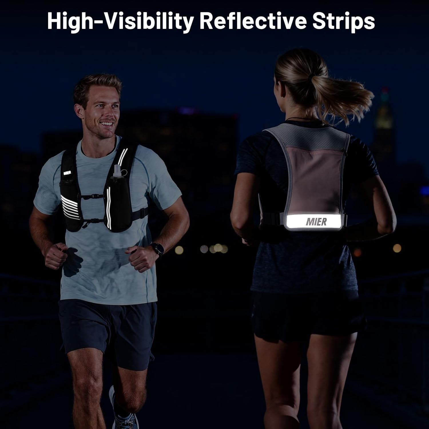 image:imageMIER Running Vest for Women Men Lightweight Breathable Hydration Vest with 500ml Soft Flask Reflective Hydration Backpack for Marathon Cycling Hiking JoggingBlack