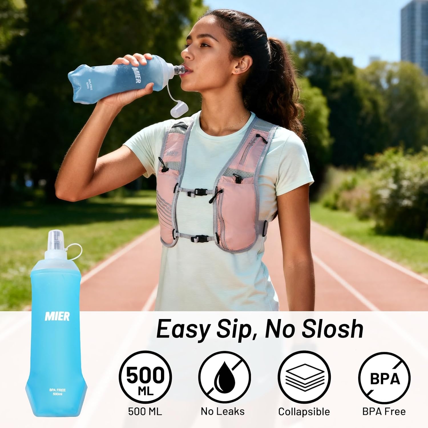 image:imageMIER Running Vest for Women Men Lightweight Breathable Hydration Vest with 500ml Soft Flask Reflective Hydration Backpack for Marathon Cycling Hiking JoggingPink