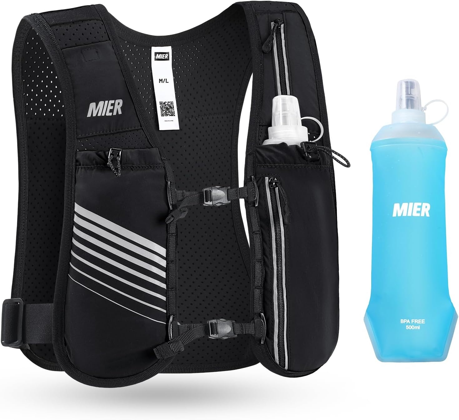 image:imageMIER Running Vest for Women Men Lightweight Breathable Hydration Vest with 500ml Soft Flask Reflective Hydration Backpack for Marathon Cycling Hiking JoggingBlack