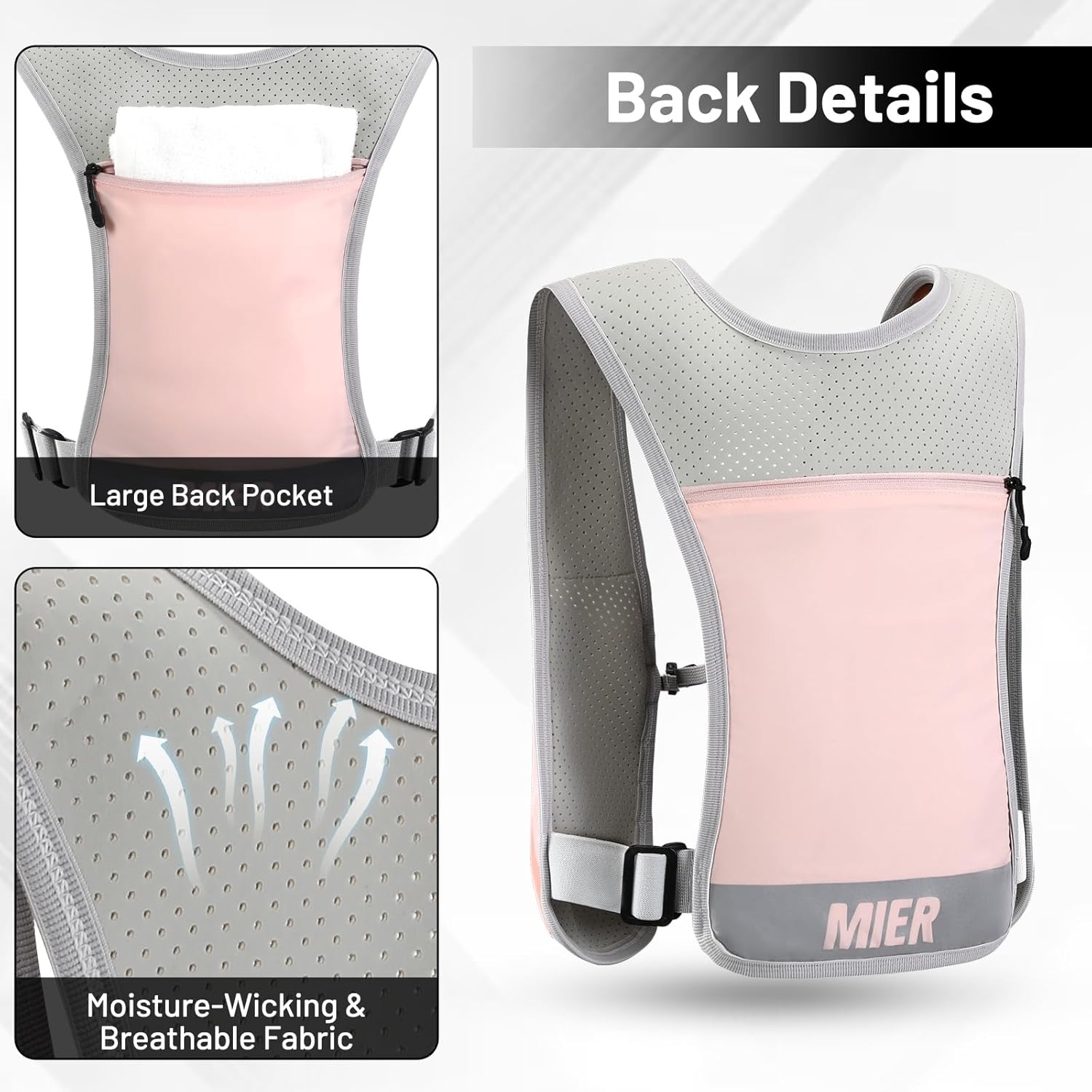 image:imageMIER Running Vest for Women Men Lightweight Breathable Hydration Vest with 500ml Soft Flask Reflective Hydration Backpack for Marathon Cycling Hiking JoggingPink
