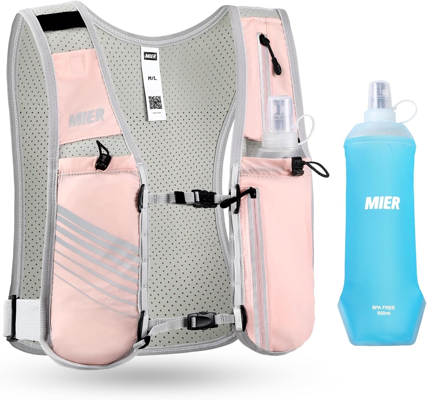 image:imageMIER Running Vest for Women Men Lightweight Breathable Hydration Vest with 500ml Soft Flask Reflective Hydration Backpack for Marathon Cycling Hiking JoggingPink