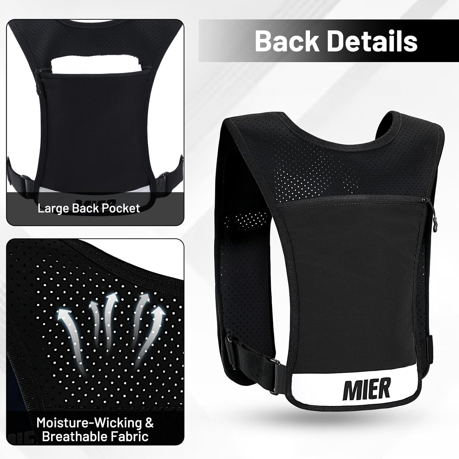 image:imageMIER Running Vest for Women Men Lightweight Breathable Hydration Vest with 500ml Soft Flask Reflective Hydration Backpack for Marathon Cycling Hiking JoggingBlack
