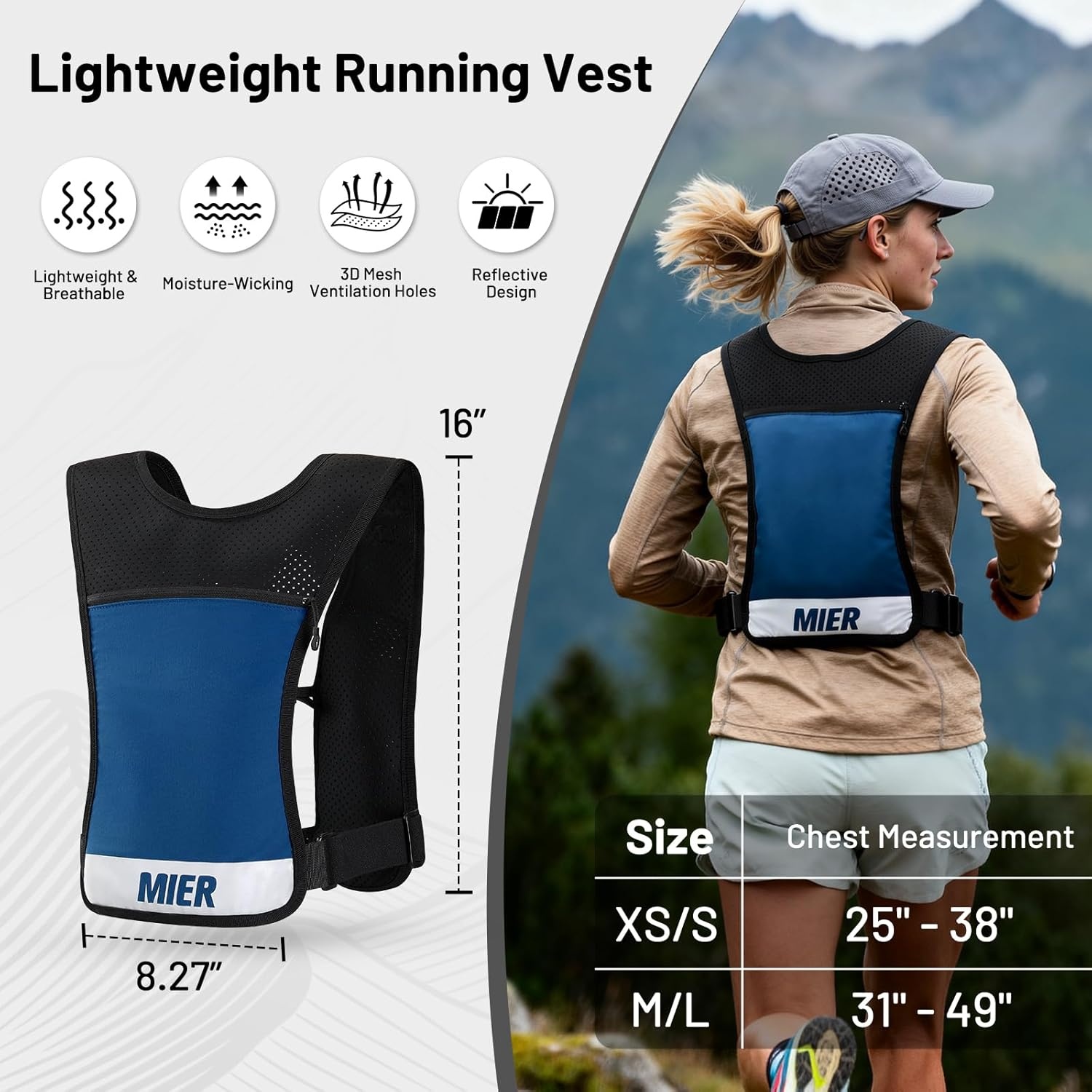 image:imageMIER Running Vest for Women Men Lightweight Breathable Hydration Vest with 500ml Soft Flask Reflective Hydration Backpack for Marathon Cycling Hiking JoggingBlue