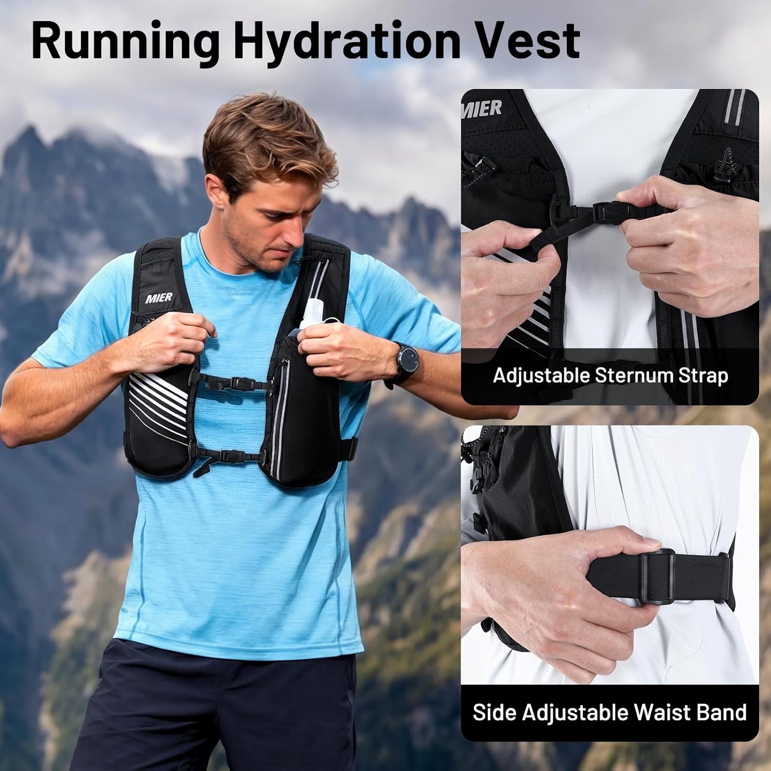 image:imageMIER Running Vest for Women Men Lightweight Breathable Hydration Vest with 500ml Soft Flask Reflective Hydration Backpack for Marathon Cycling Hiking JoggingBlack