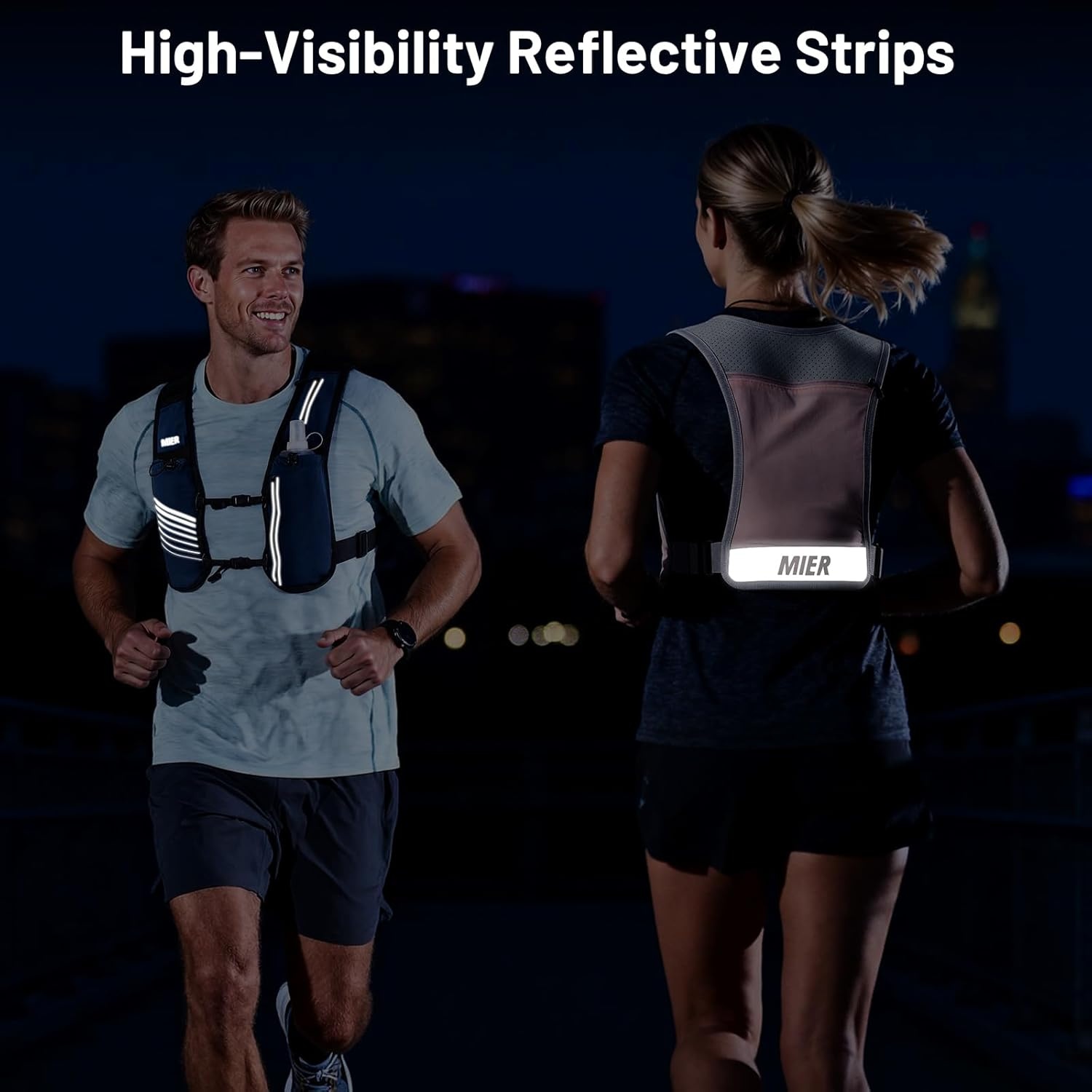 image:imageMIER Running Vest for Women Men Lightweight Breathable Hydration Vest with 500ml Soft Flask Reflective Hydration Backpack for Marathon Cycling Hiking JoggingBlue
