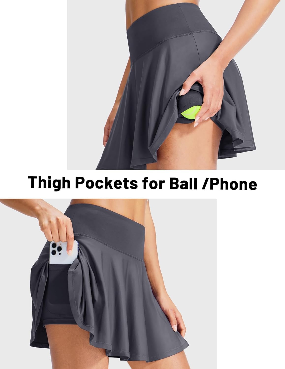 image:imageMIER Tennis Skirt for Women Pleated Golf Skirts with Shorts Pocket High Waisted Flowy Athletic Skort for Workout PickleballDark Grey