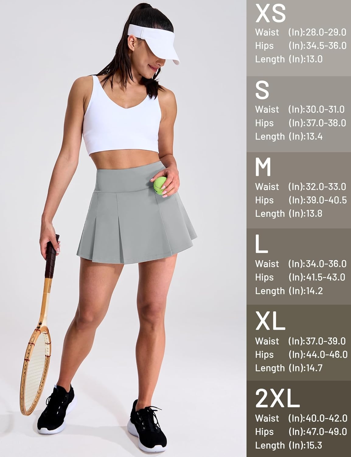 image:imageMIER Tennis Skirts for Women Pleated Golf Skirt with Liner Pocket High Waisted Athletic Skort for Running Workout SportsLight Grey