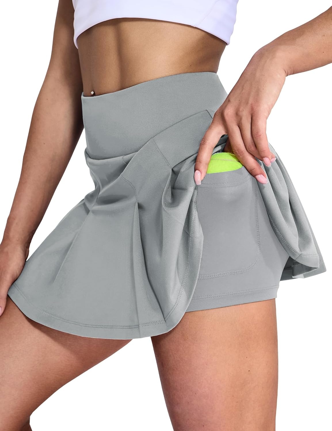 image:imageMIER Tennis Skirts for Women Pleated Golf Skirt with Liner Pocket High Waisted Athletic Skort for Running Workout SportsLight Grey