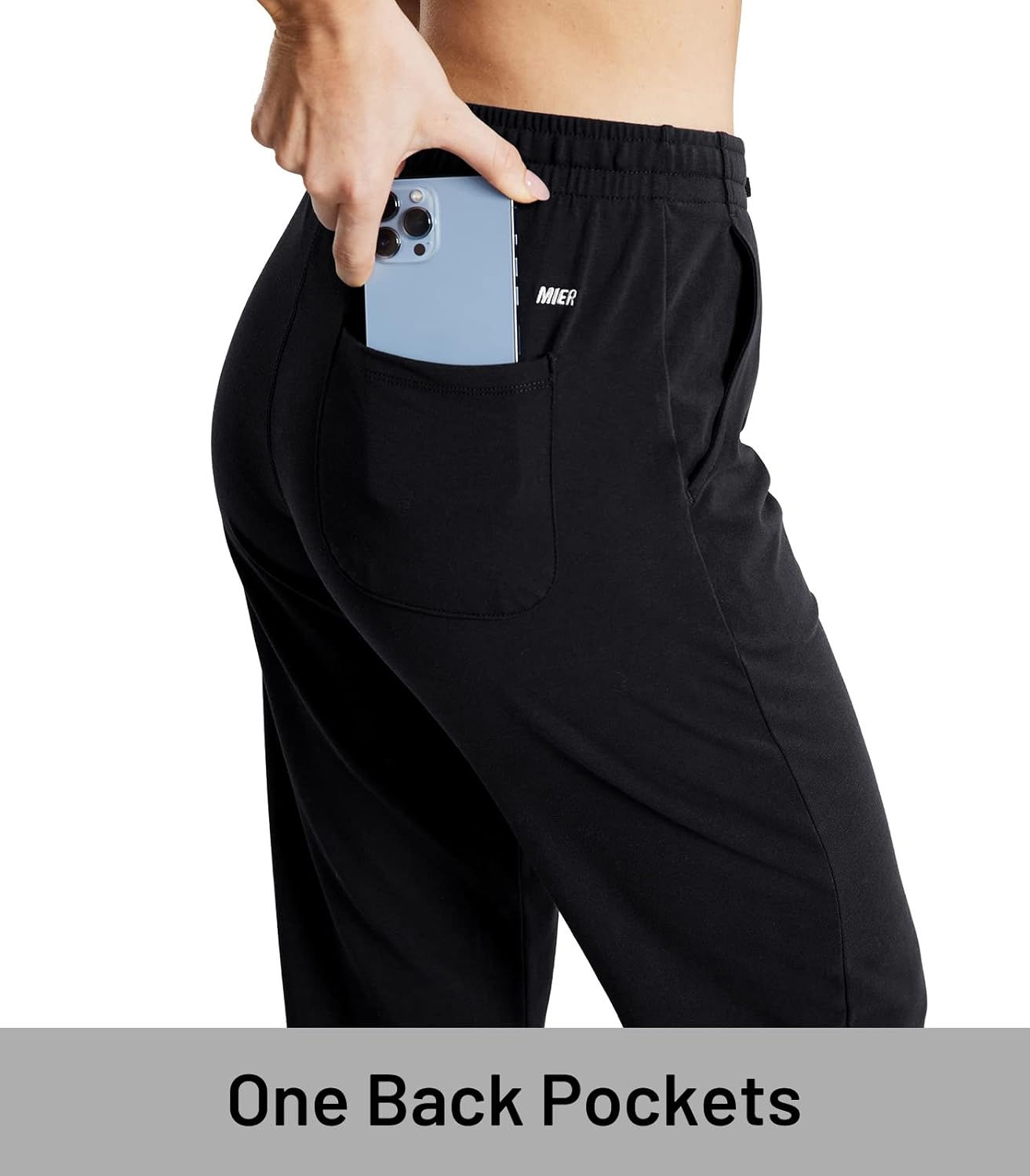 image:imageMIER Womens Cotton Sweatpants with Pockets Open Bottom Lounge Casual Drawstring Pants Loose Sweat Pants for WomenBlack