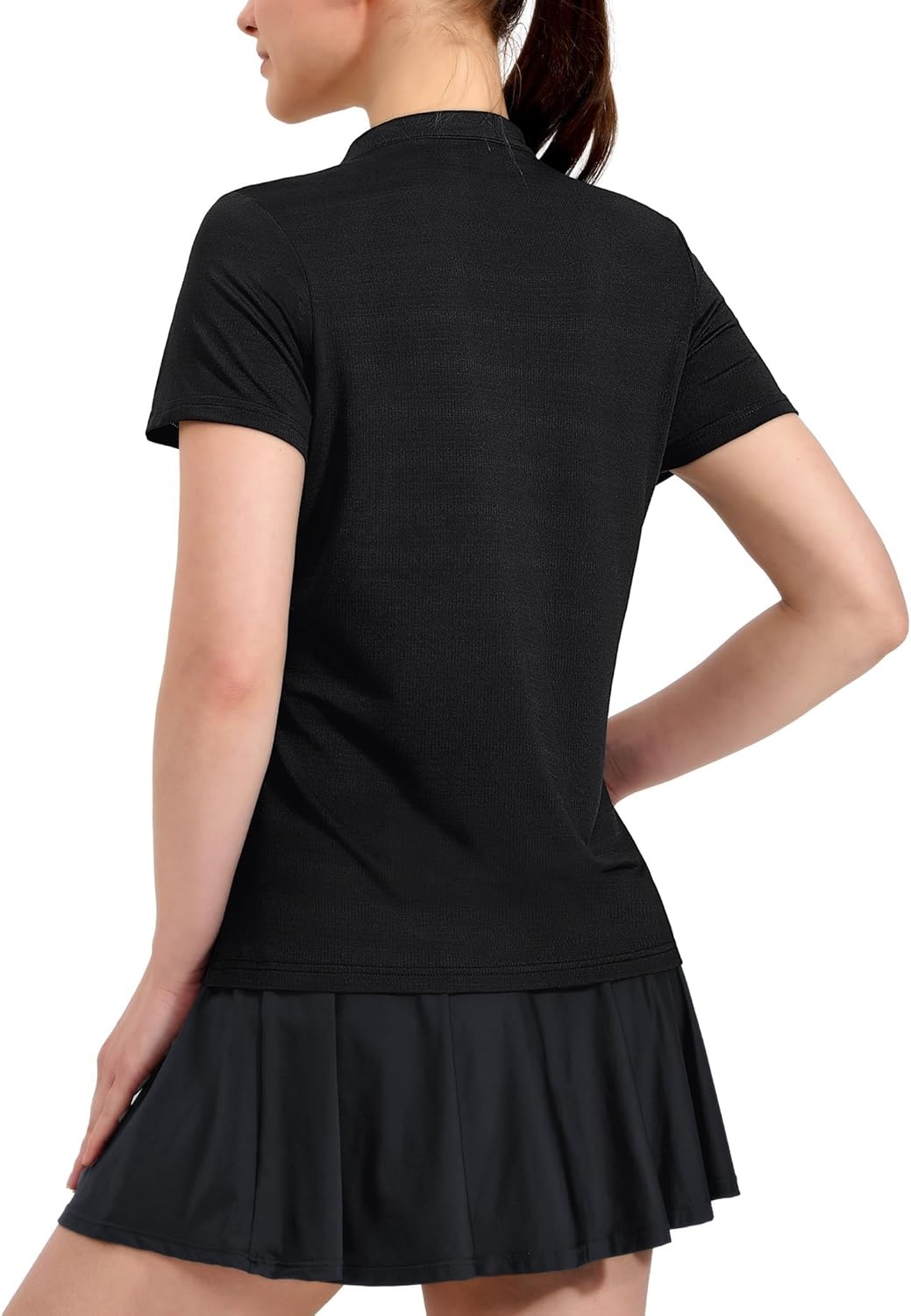 image:imageMIER Womens Golf Polo Shirts Collarless Short Sleeve Tennis Running TShirts VNeck Cooling Summer TeeBlack