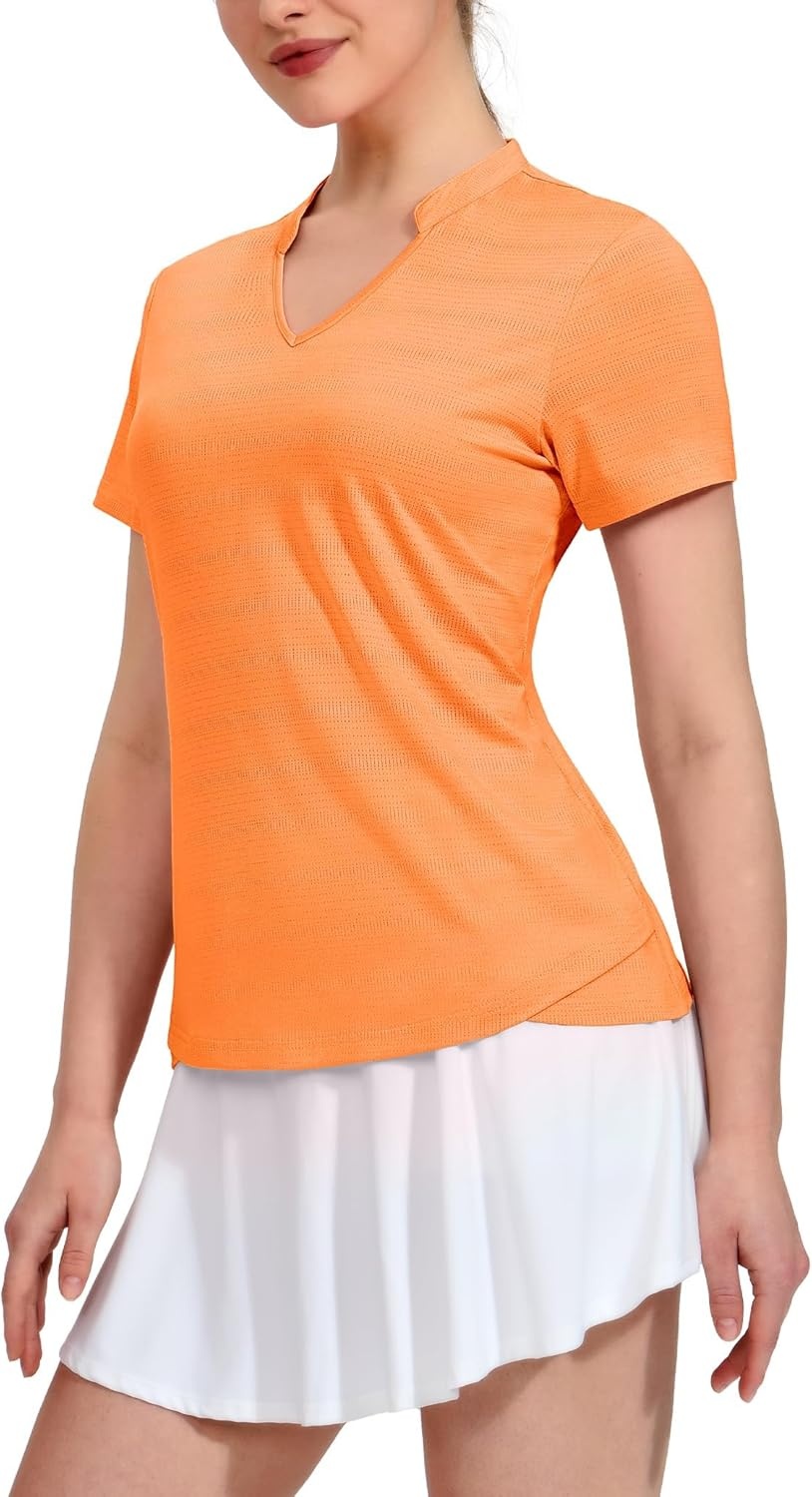 image:imageMIER Womens Golf Polo Shirts Collarless Short Sleeve Tennis Running TShirts VNeck Cooling Summer TeeBright Orange