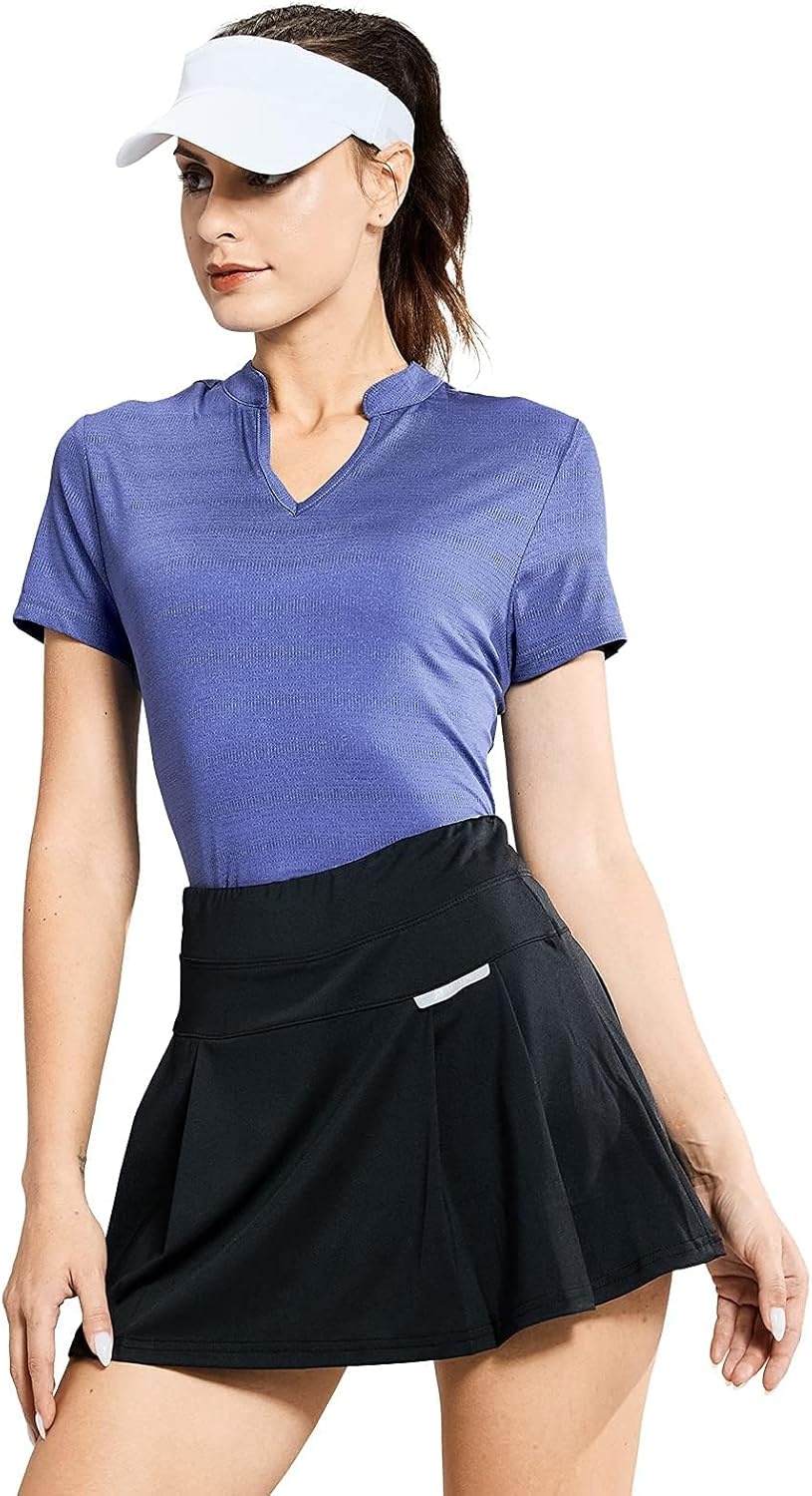 image:imageMIER Womens Golf Polo Shirts Collarless Short Sleeve Tennis Running TShirts VNeck Cooling Summer TeeHeather Blue