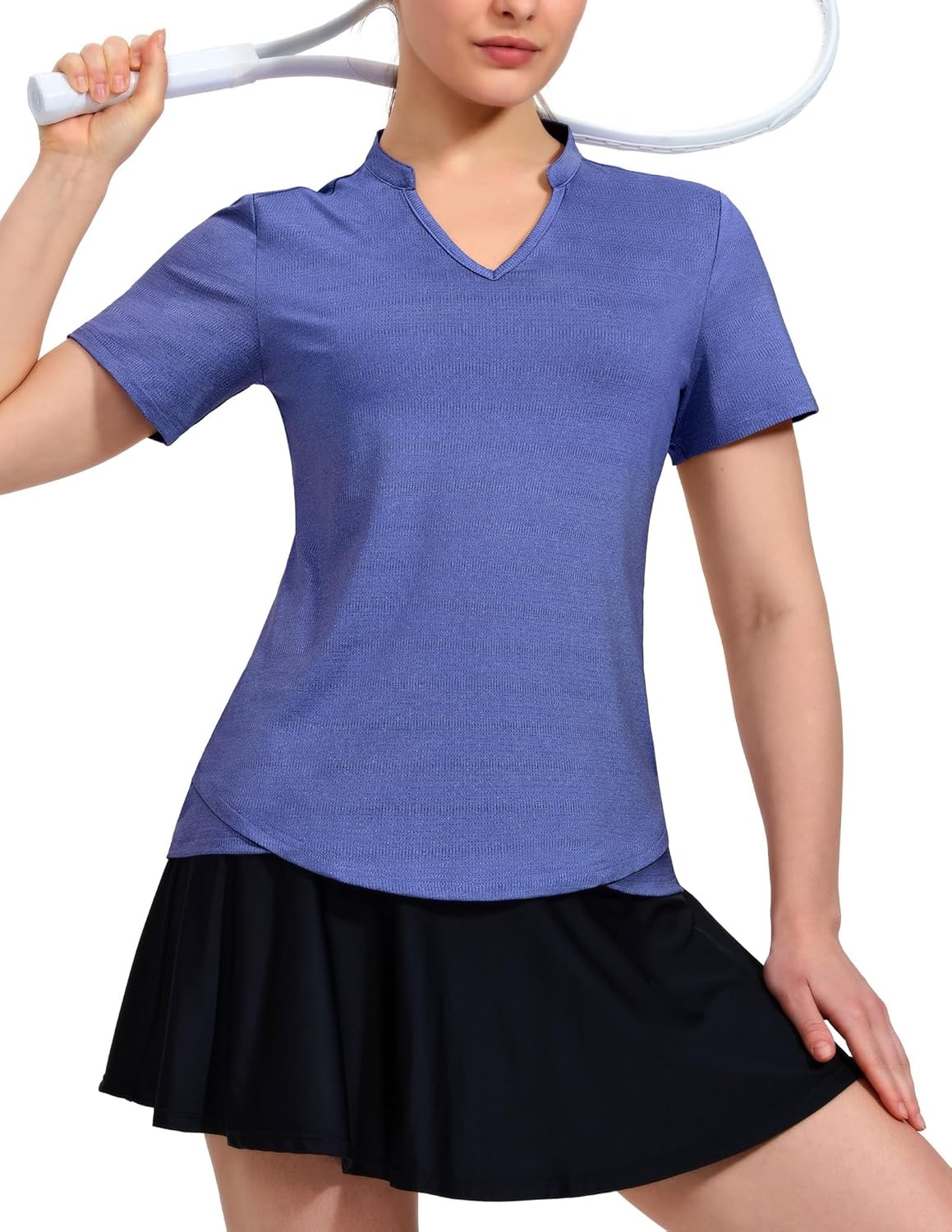 image:imageMIER Womens Golf Polo Shirts Collarless Short Sleeve Tennis Running TShirts VNeck Cooling Summer TeeHeather Blue