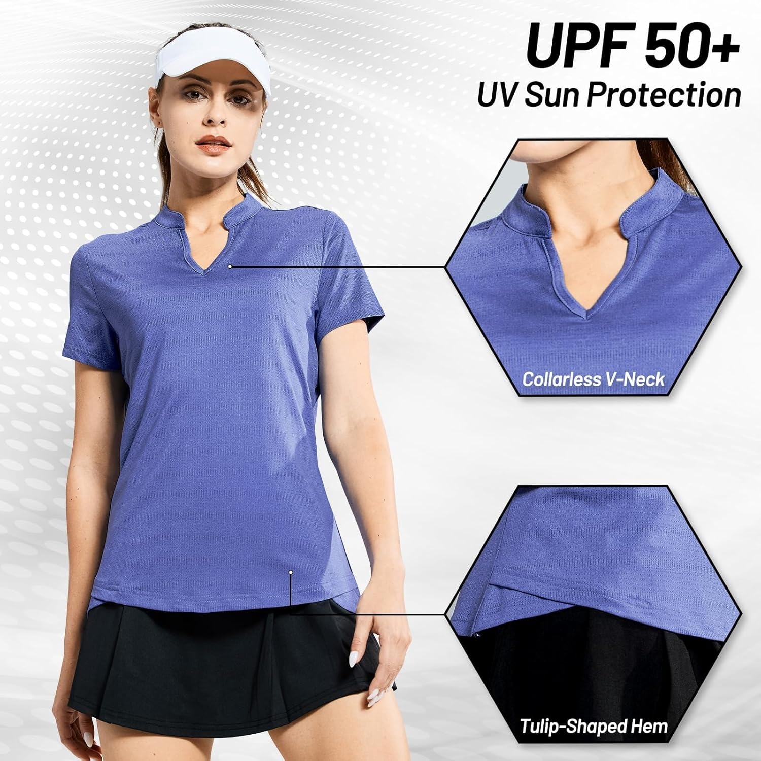 image:imageMIER Womens Golf Polo Shirts Collarless Short Sleeve Tennis Running TShirts VNeck Cooling Summer TeeHeather Blue