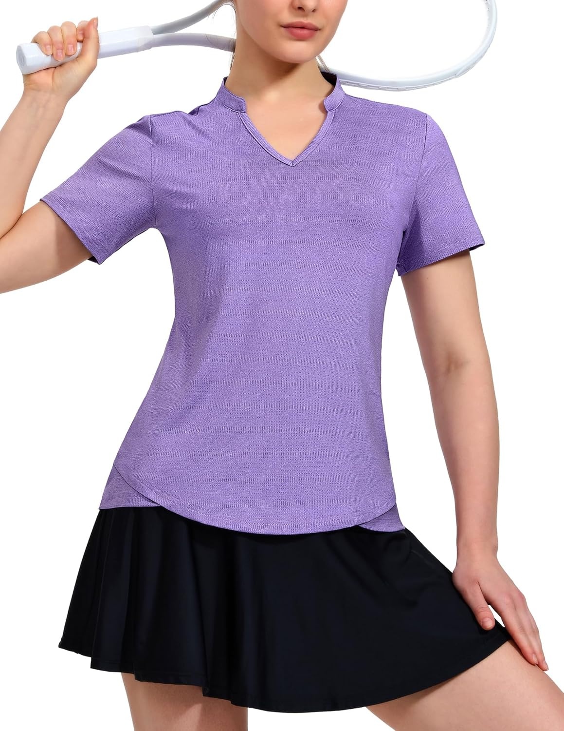 image:imageMIER Womens Golf Polo Shirts Collarless Short Sleeve Tennis Running TShirts VNeck Cooling Summer TeeHeather Purple