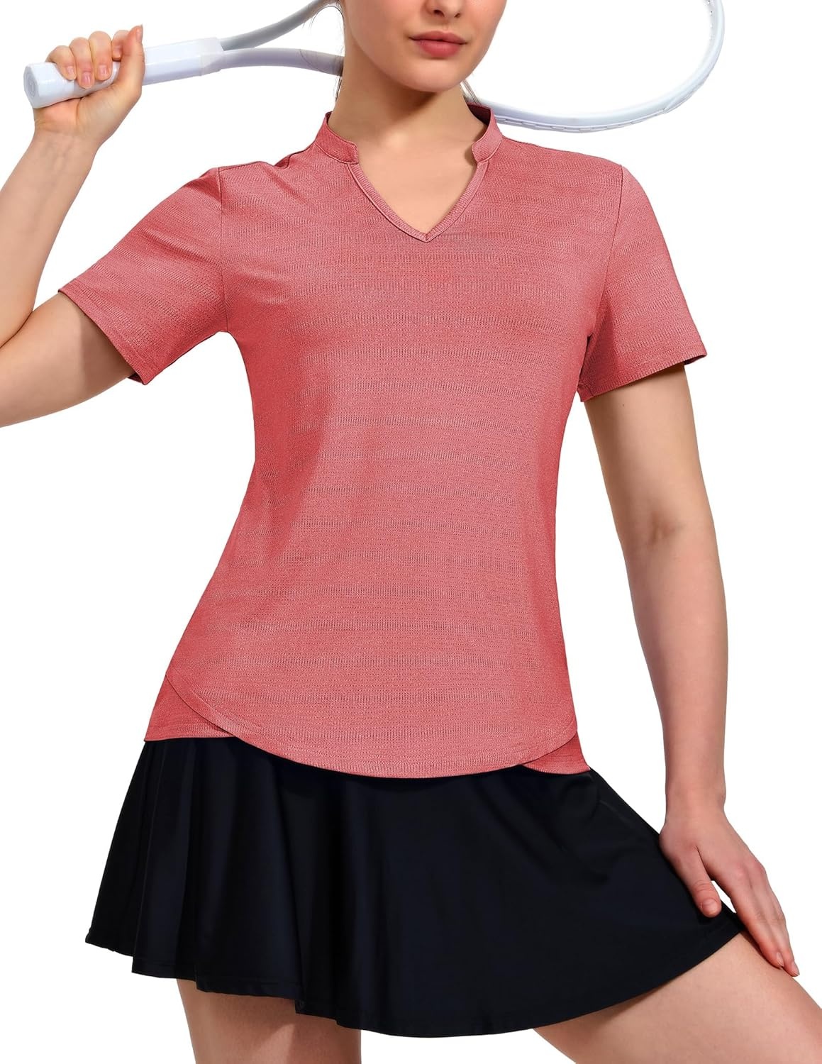 image:imageMIER Womens Golf Polo Shirts Collarless Short Sleeve Tennis Running TShirts VNeck Cooling Summer TeeHeather Red