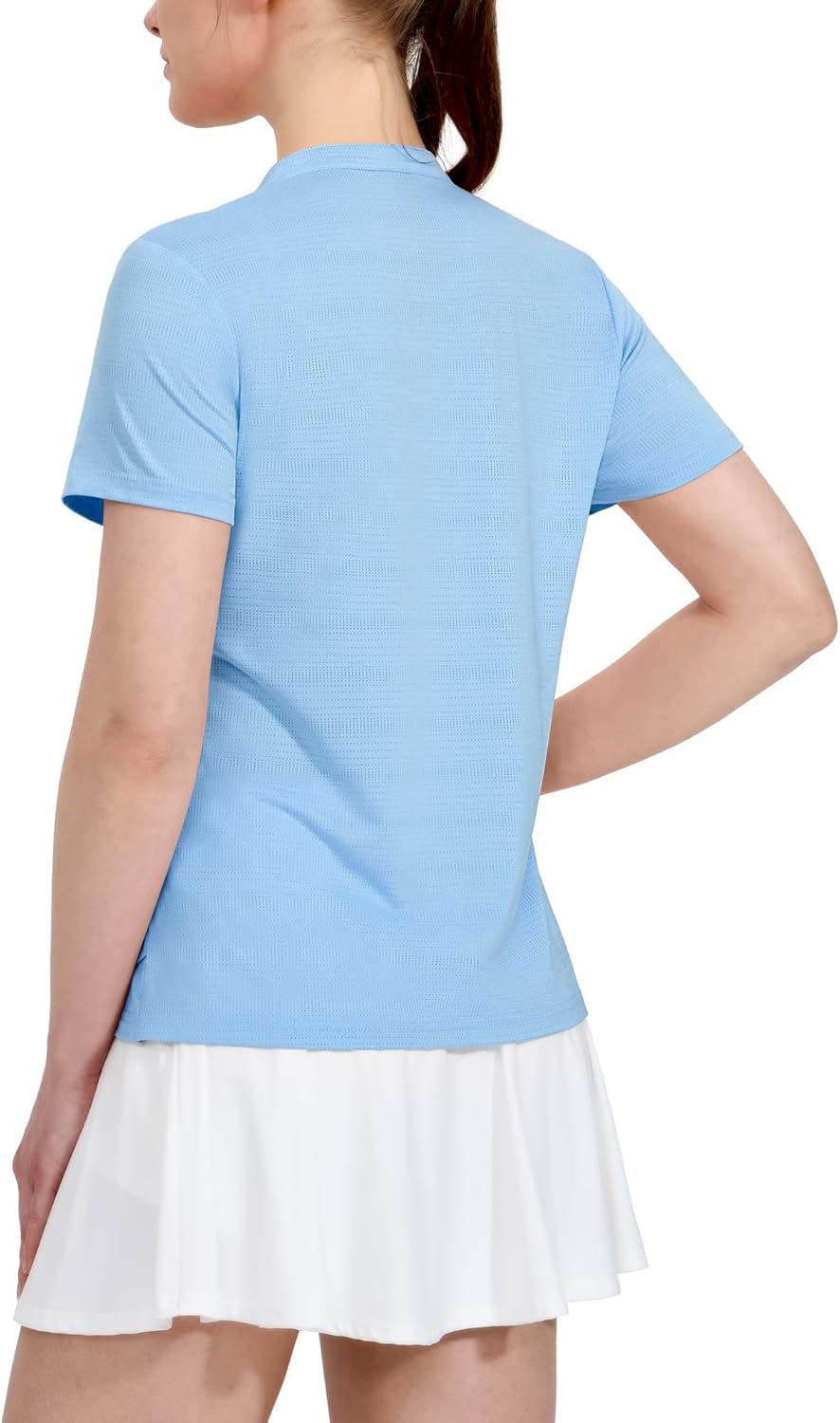 image:imageMIER Womens Golf Polo Shirts Collarless Short Sleeve Tennis Running TShirts VNeck Cooling Summer TeeLight Blue