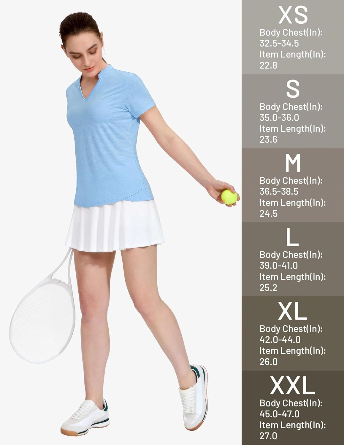 image:imageMIER Womens Golf Polo Shirts Collarless Short Sleeve Tennis Running TShirts VNeck Cooling Summer TeeLight Blue