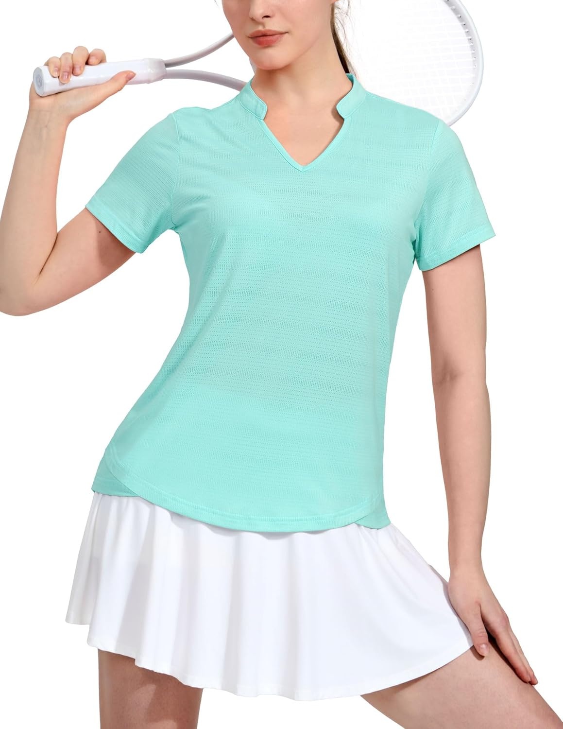 image:imageMIER Womens Golf Polo Shirts Collarless Short Sleeve Tennis Running TShirts VNeck Cooling Summer TeeLight Green