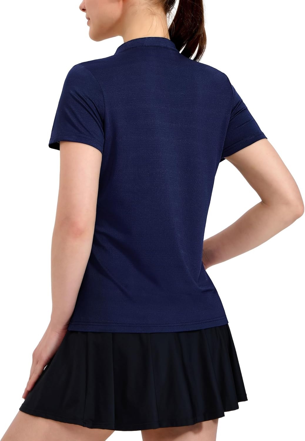 image:imageMIER Womens Golf Polo Shirts Collarless Short Sleeve Tennis Running TShirts VNeck Cooling Summer TeeNavy Blue
