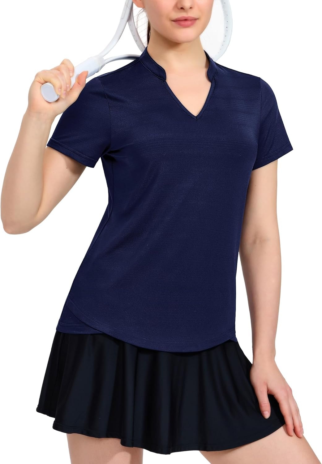 image:imageMIER Womens Golf Polo Shirts Collarless Short Sleeve Tennis Running TShirts VNeck Cooling Summer TeeNavy Blue