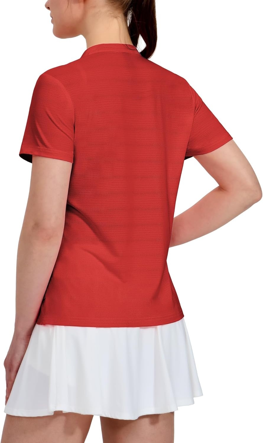 image:imageMIER Womens Golf Polo Shirts Collarless Short Sleeve Tennis Running TShirts VNeck Cooling Summer TeeRed
