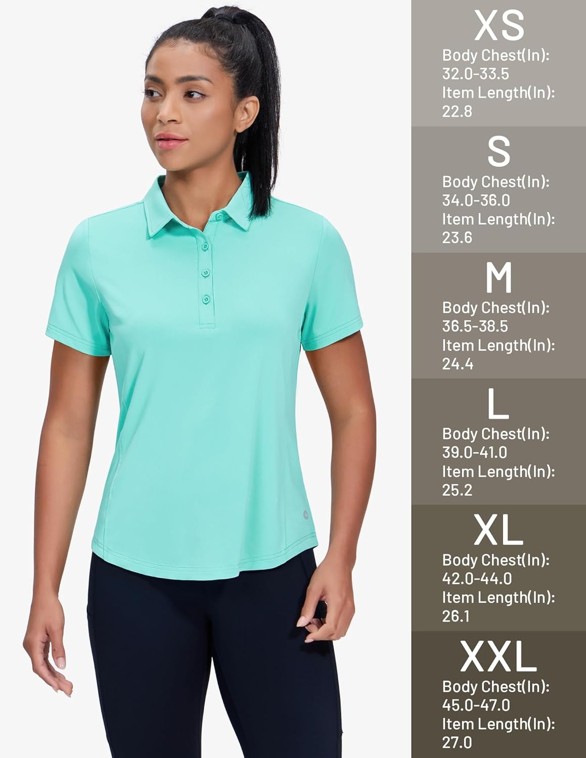 image:imageMIER Womens Golf Polo Shirts Short Sleeve Quick Dry Sun Protection Active UV Shirts Collared Tennis Tops 4 ButtonsAqua