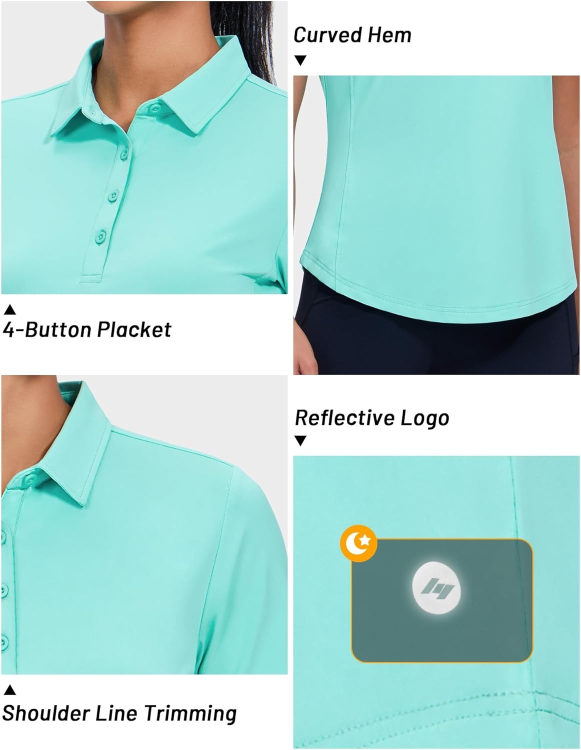 image:imageMIER Womens Golf Polo Shirts Short Sleeve Quick Dry Sun Protection Active UV Shirts Collared Tennis Tops 4 ButtonsAqua