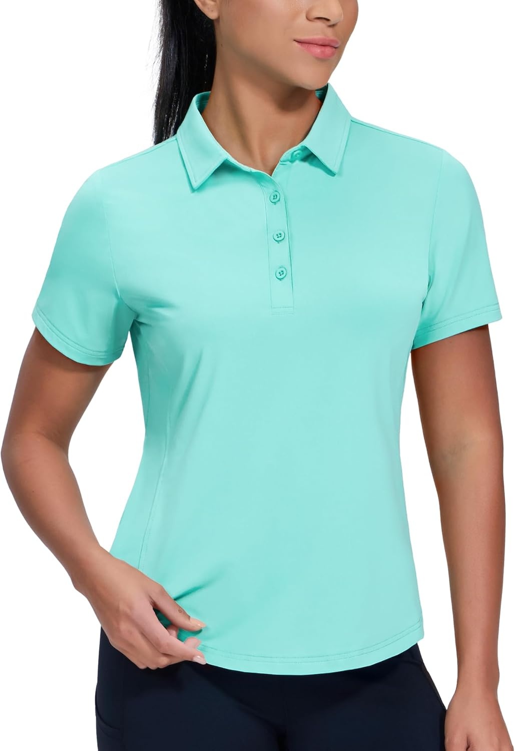 image:imageMIER Womens Golf Polo Shirts Short Sleeve Quick Dry Sun Protection Active UV Shirts Collared Tennis Tops 4 ButtonsAqua