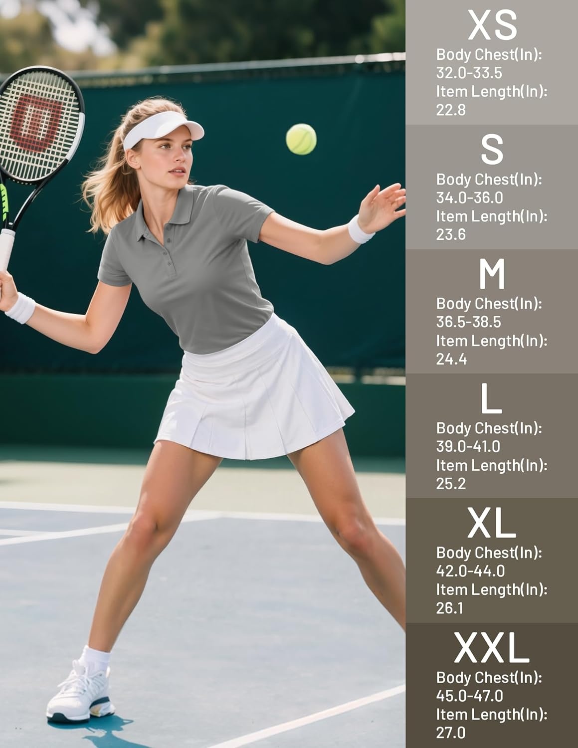 image:imageMIER Womens Golf Polo Shirts Short Sleeve Quick Dry Sun Protection Active UV Shirts Collared Tennis Tops 4 ButtonsGrey