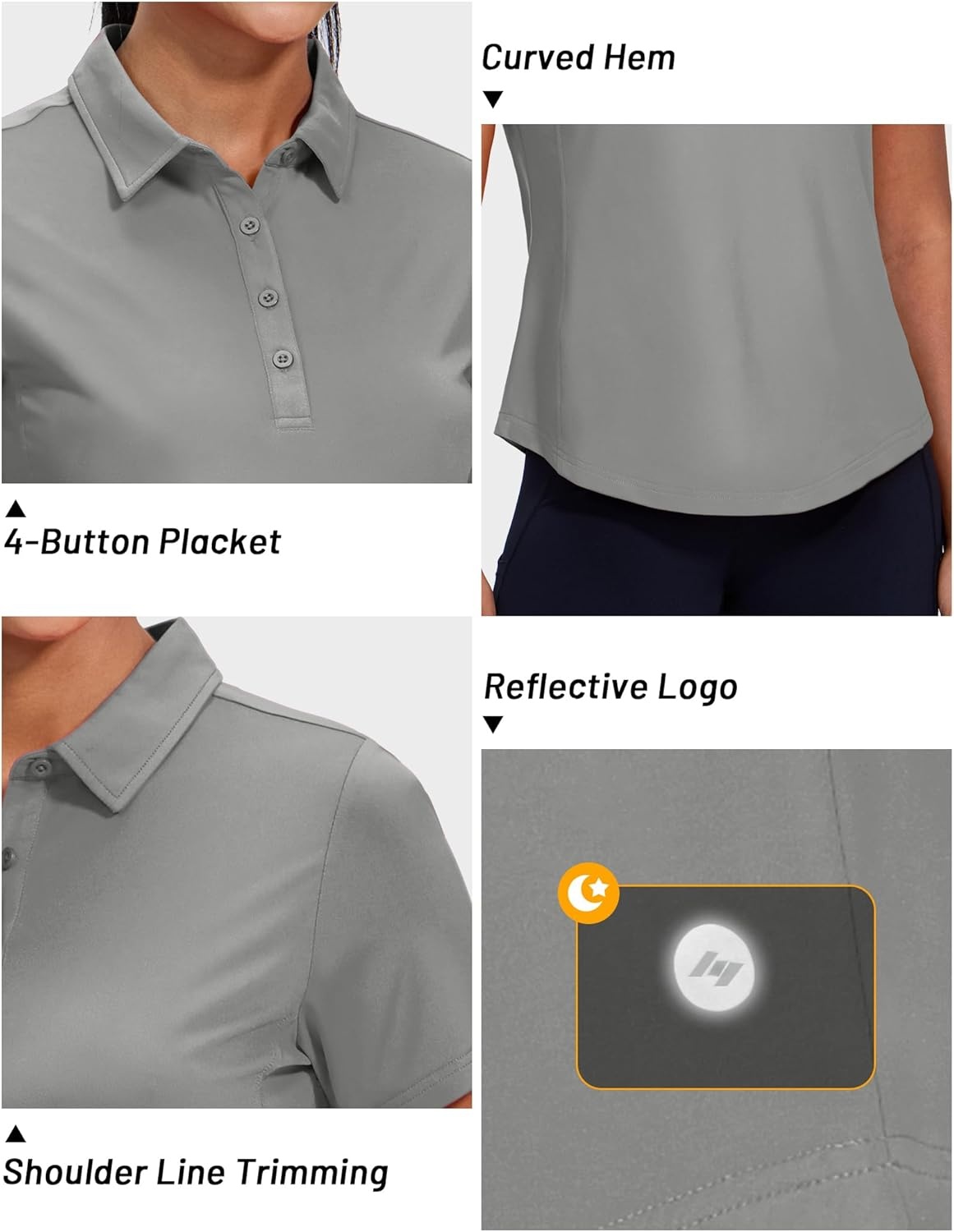 image:imageMIER Womens Golf Polo Shirts Short Sleeve Quick Dry Sun Protection Active UV Shirts Collared Tennis Tops 4 ButtonsGrey