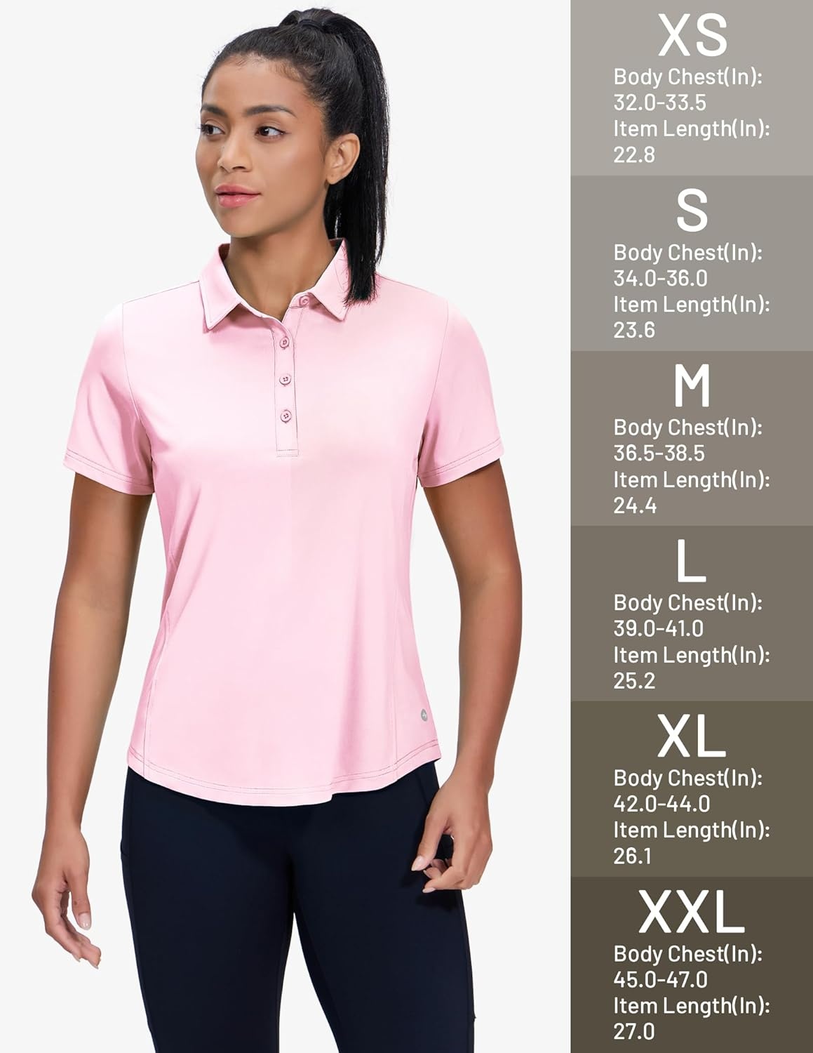 image:imageMIER Womens Golf Polo Shirts Short Sleeve Quick Dry Sun Protection Active UV Shirts Collared Tennis Tops 4 ButtonsLight Pink