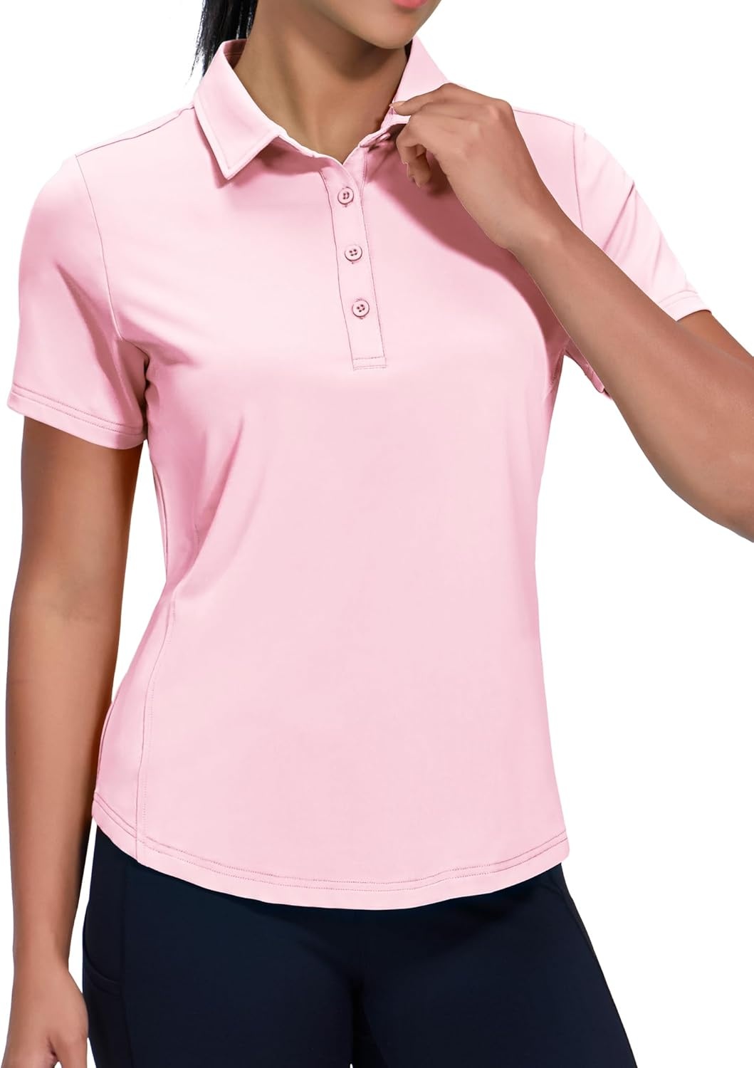 image:imageMIER Womens Golf Polo Shirts Short Sleeve Quick Dry Sun Protection Active UV Shirts Collared Tennis Tops 4 ButtonsLight Pink
