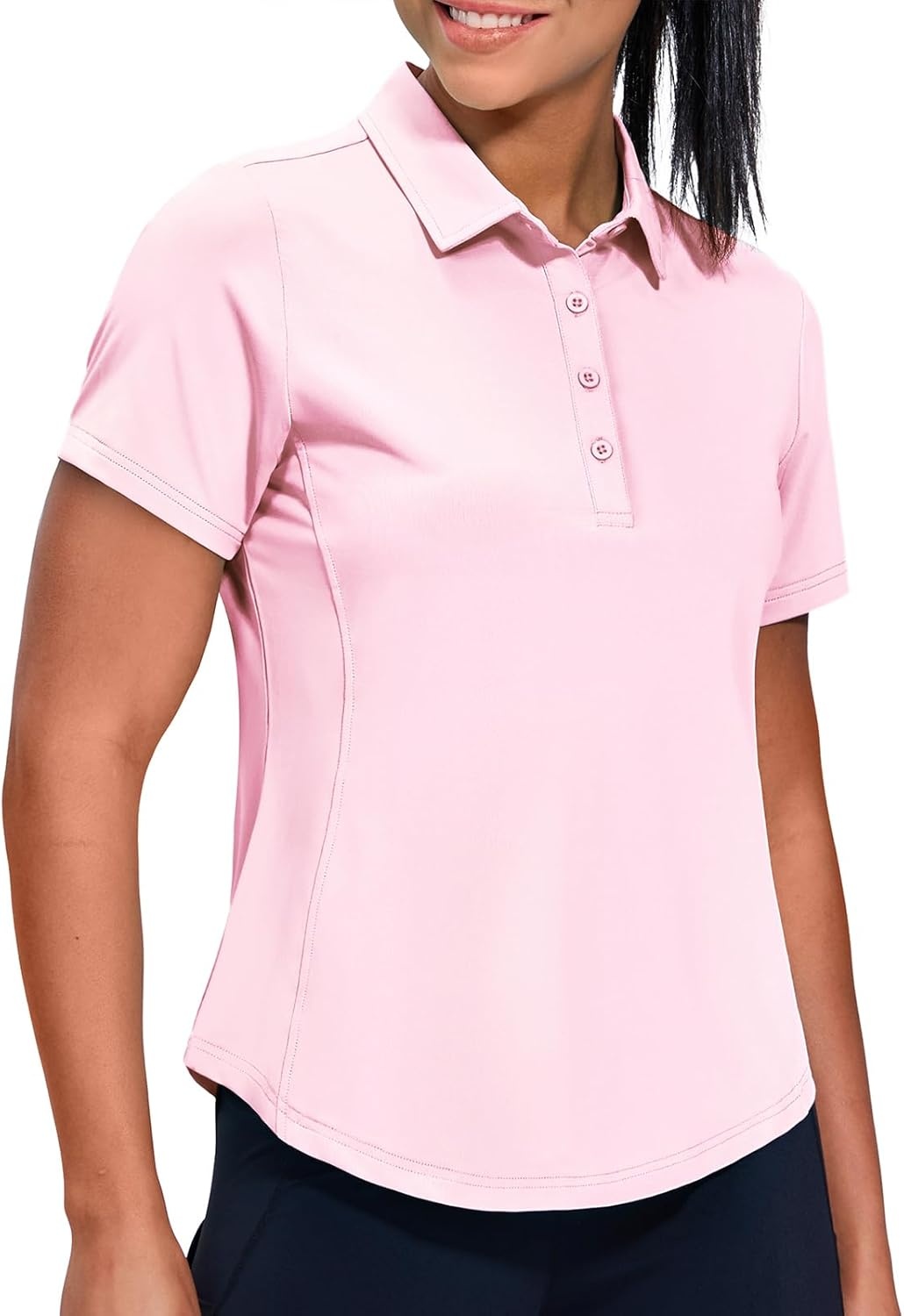 image:imageMIER Womens Golf Polo Shirts Short Sleeve Quick Dry Sun Protection Active UV Shirts Collared Tennis Tops 4 ButtonsLight Pink