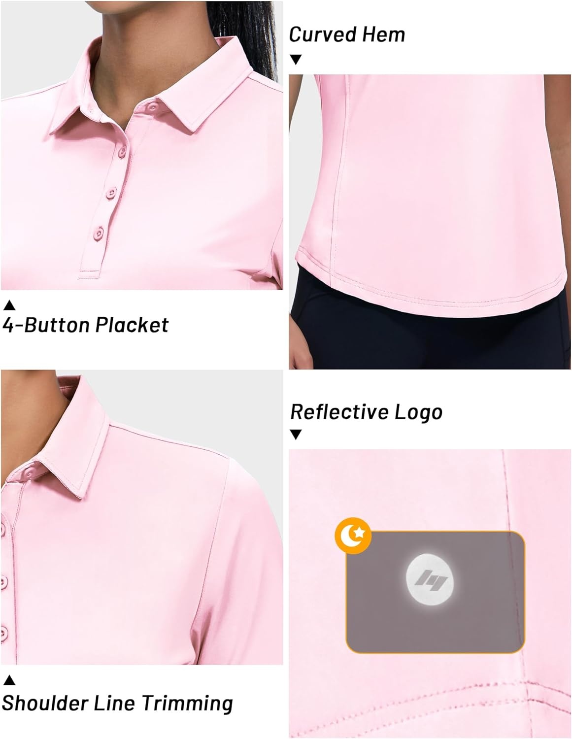 image:imageMIER Womens Golf Polo Shirts Short Sleeve Quick Dry Sun Protection Active UV Shirts Collared Tennis Tops 4 ButtonsLight Pink
