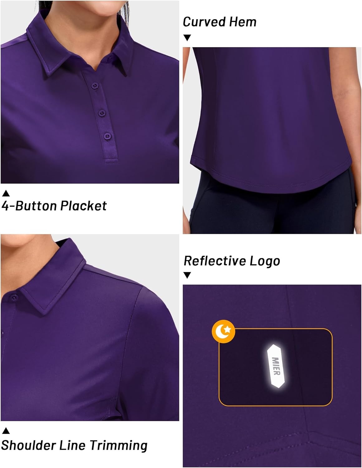 image:imageMIER Womens Golf Polo Shirts Short Sleeve Quick Dry Sun Protection Active UV Shirts Collared Tennis Tops 4 ButtonsPurple