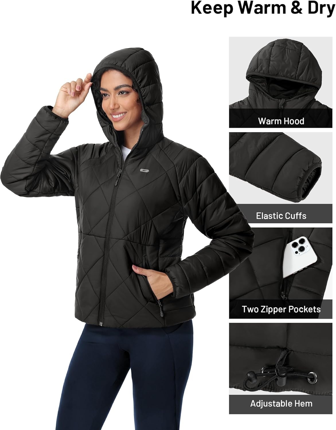 image:imageMIER Womens Puffer Jackets Lightweight Packable Quilted Winter Coat with HoodWater Resistant Warm Puffy Jacket for TravelBlack