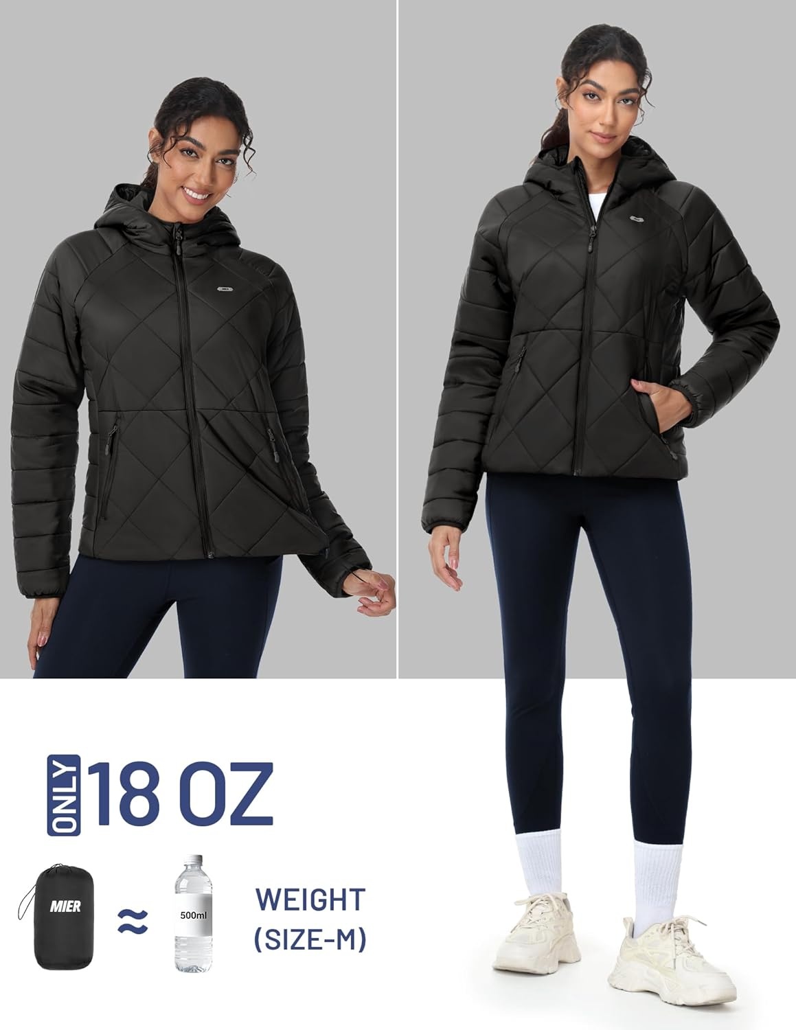 image:imageMIER Womens Puffer Jackets Lightweight Packable Quilted Winter Coat with HoodWater Resistant Warm Puffy Jacket for TravelBlack