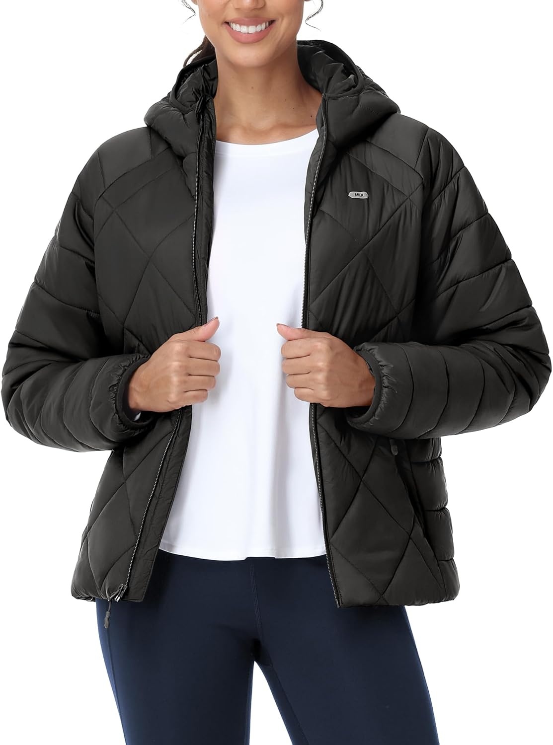 image:imageMIER Womens Puffer Jackets Lightweight Packable Quilted Winter Coat with HoodWater Resistant Warm Puffy Jacket for TravelBlack