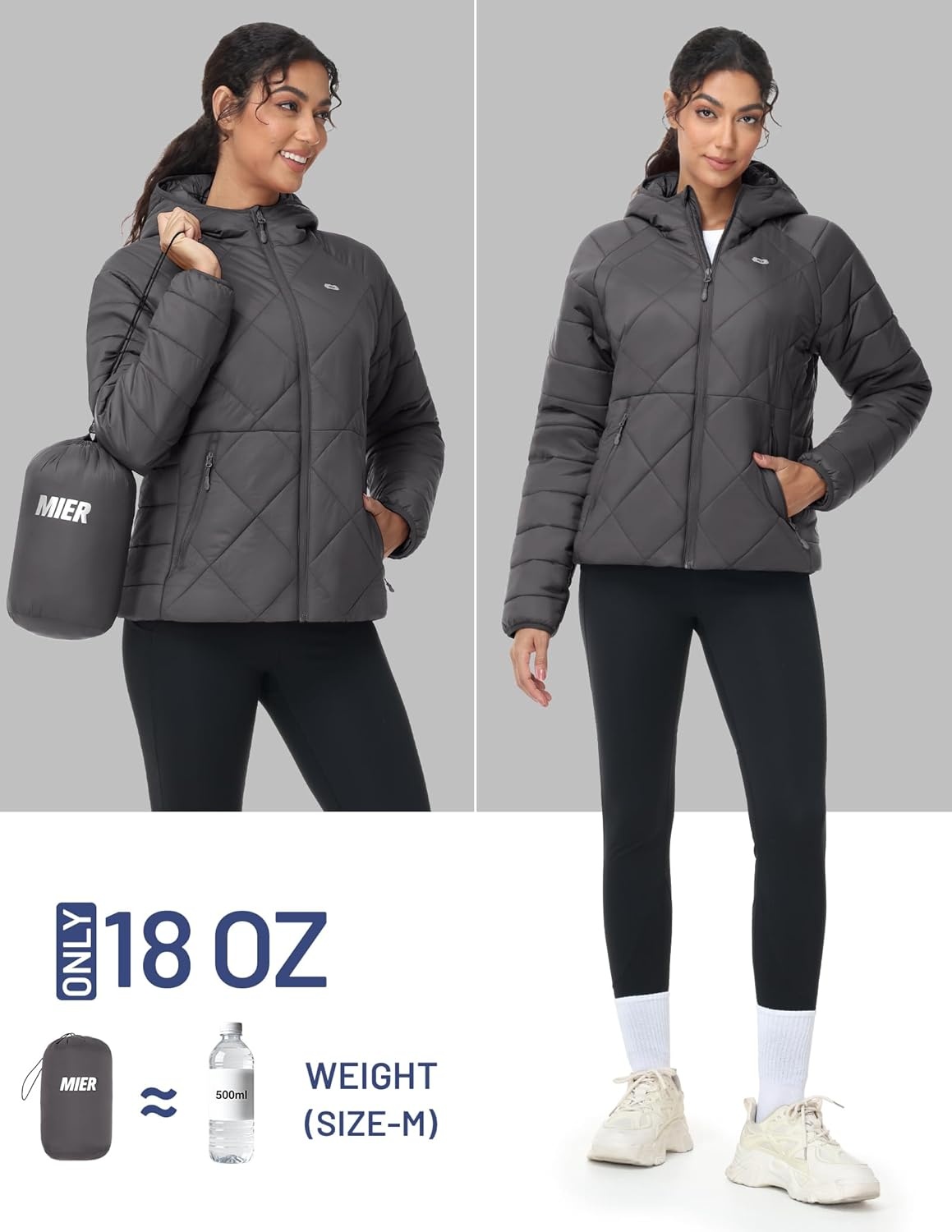 image:imageMIER Womens Puffer Jackets Lightweight Packable Quilted Winter Coat with HoodWater Resistant Warm Puffy Jacket for TravelDark Grey