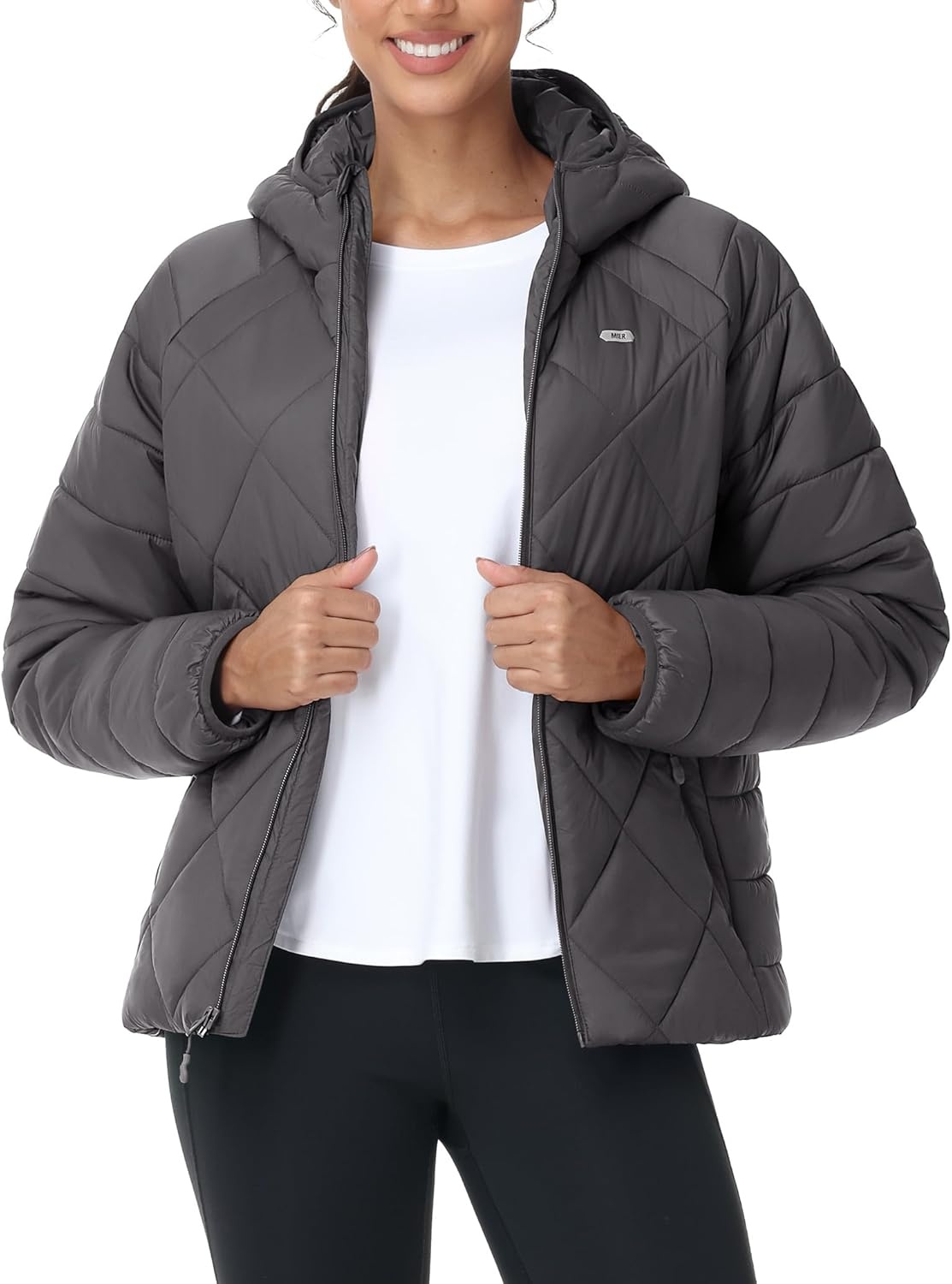 image:imageMIER Womens Puffer Jackets Lightweight Packable Quilted Winter Coat with HoodWater Resistant Warm Puffy Jacket for TravelDark Grey