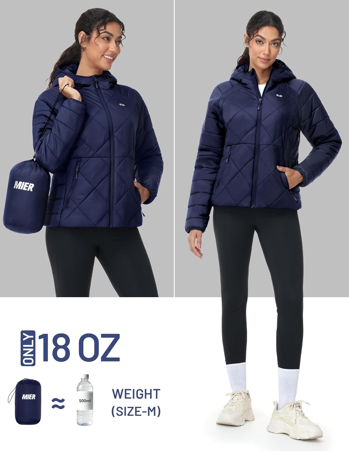 image:imageMIER Womens Puffer Jackets Lightweight Packable Quilted Winter Coat with HoodWater Resistant Warm Puffy Jacket for TravelNavy