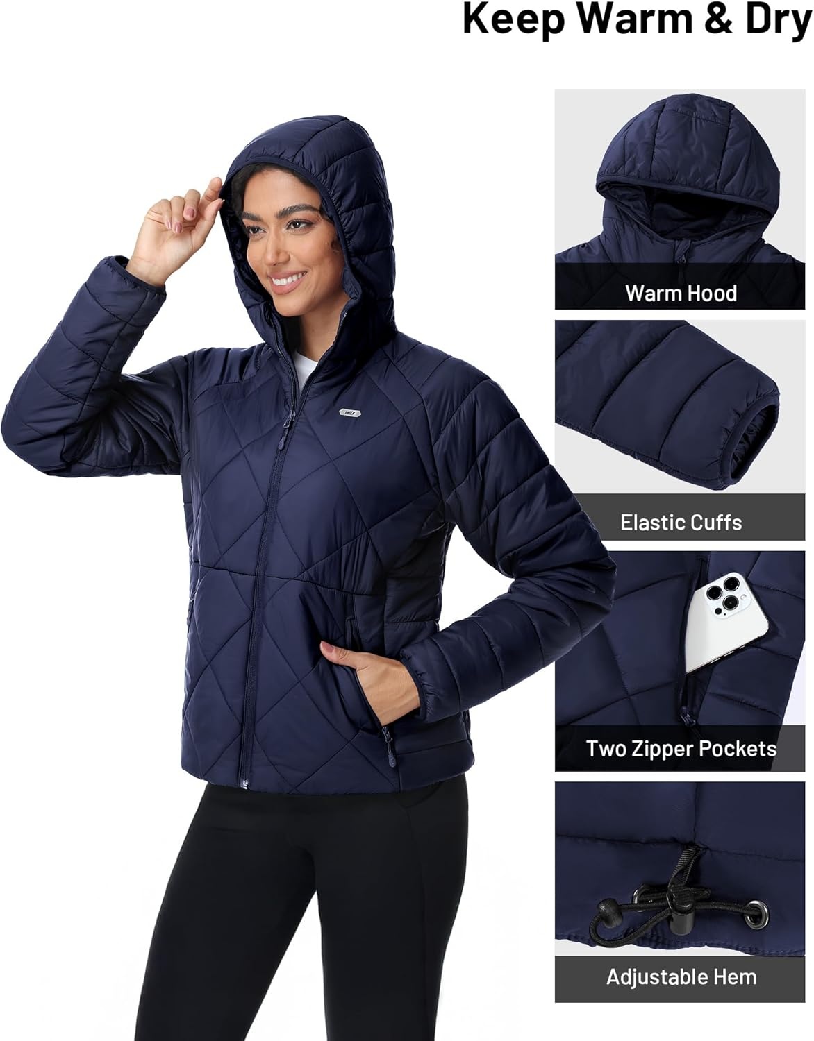 image:imageMIER Womens Puffer Jackets Lightweight Packable Quilted Winter Coat with HoodWater Resistant Warm Puffy Jacket for TravelNavy