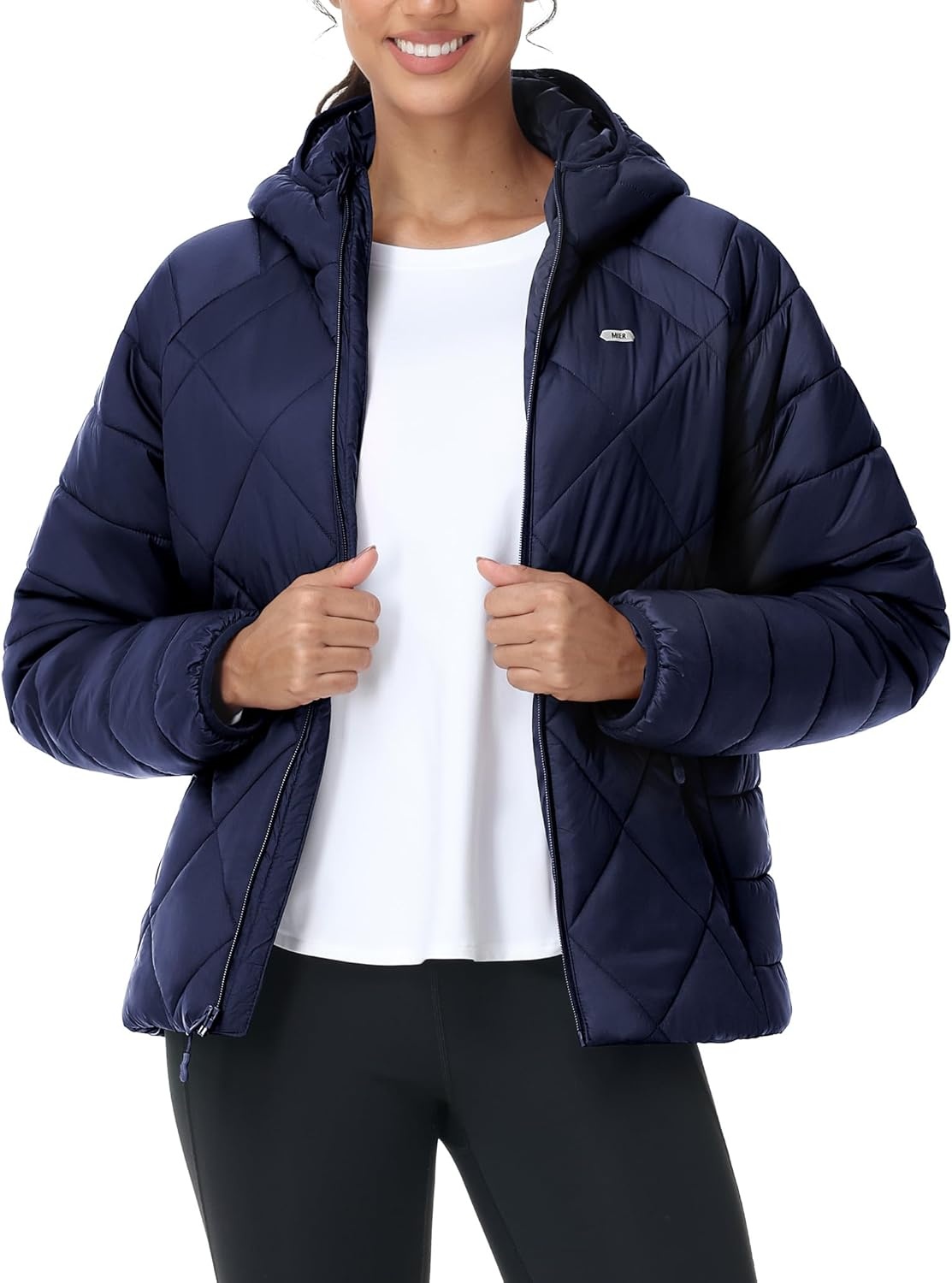 image:imageMIER Womens Puffer Jackets Lightweight Packable Quilted Winter Coat with HoodWater Resistant Warm Puffy Jacket for TravelNavy