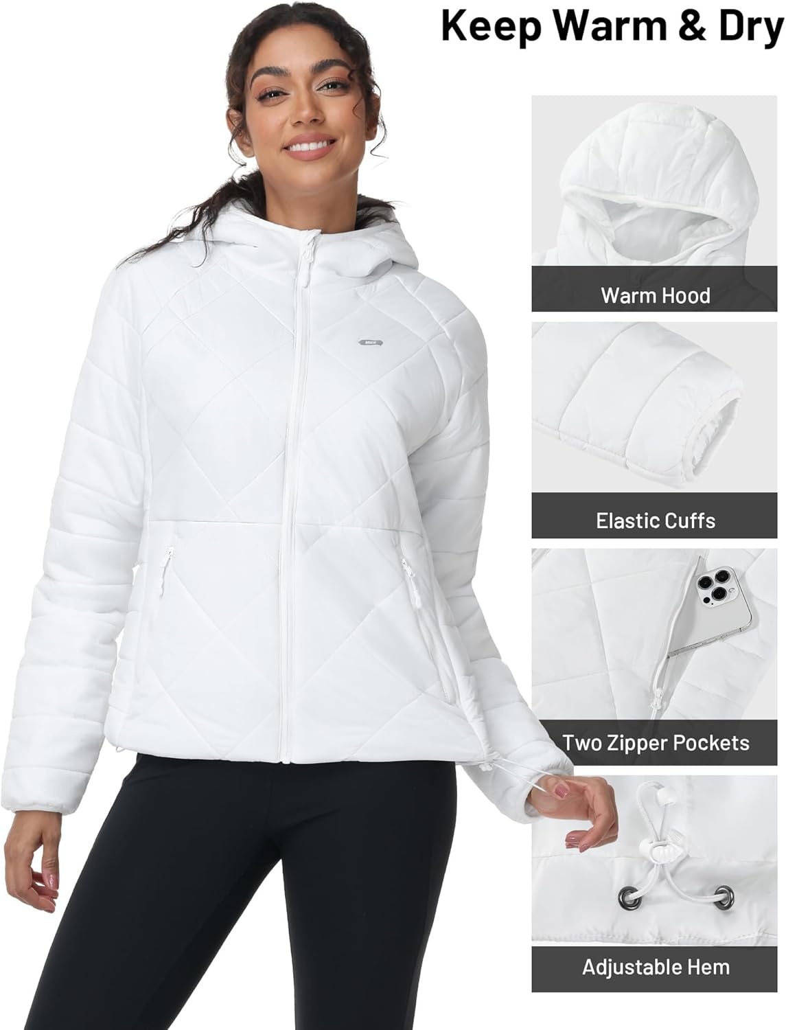 image:imageMIER Womens Puffer Jackets Lightweight Packable Quilted Winter Coat with HoodWater Resistant Warm Puffy Jacket for TravelWhite
