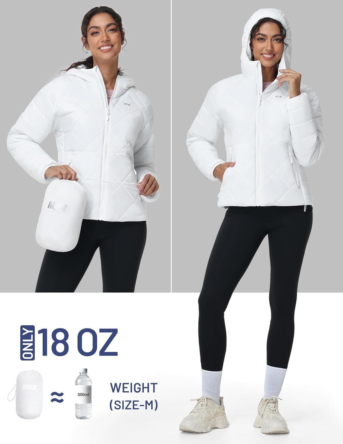 image:imageMIER Womens Puffer Jackets Lightweight Packable Quilted Winter Coat with HoodWater Resistant Warm Puffy Jacket for TravelWhite