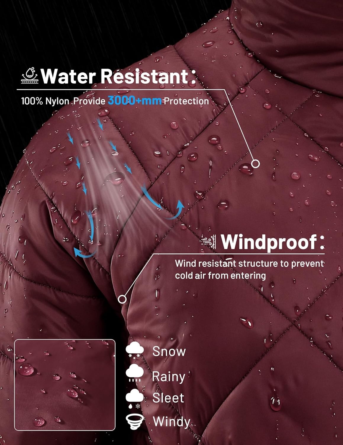 image:imageMIER Womens Puffer Jackets Lightweight Packable Quilted Winter Coat with HoodWater Resistant Warm Puffy Jacket for TravelWine
